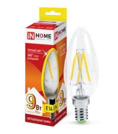 Лампа LED-deco 9Вт Е14 3000К свеча IN HOME