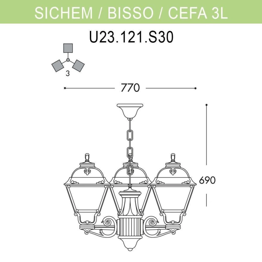 Уличный подвесной светильник Fumagalli Sichem/Cefa 3L U23.120.S30.BXF1R фото 2