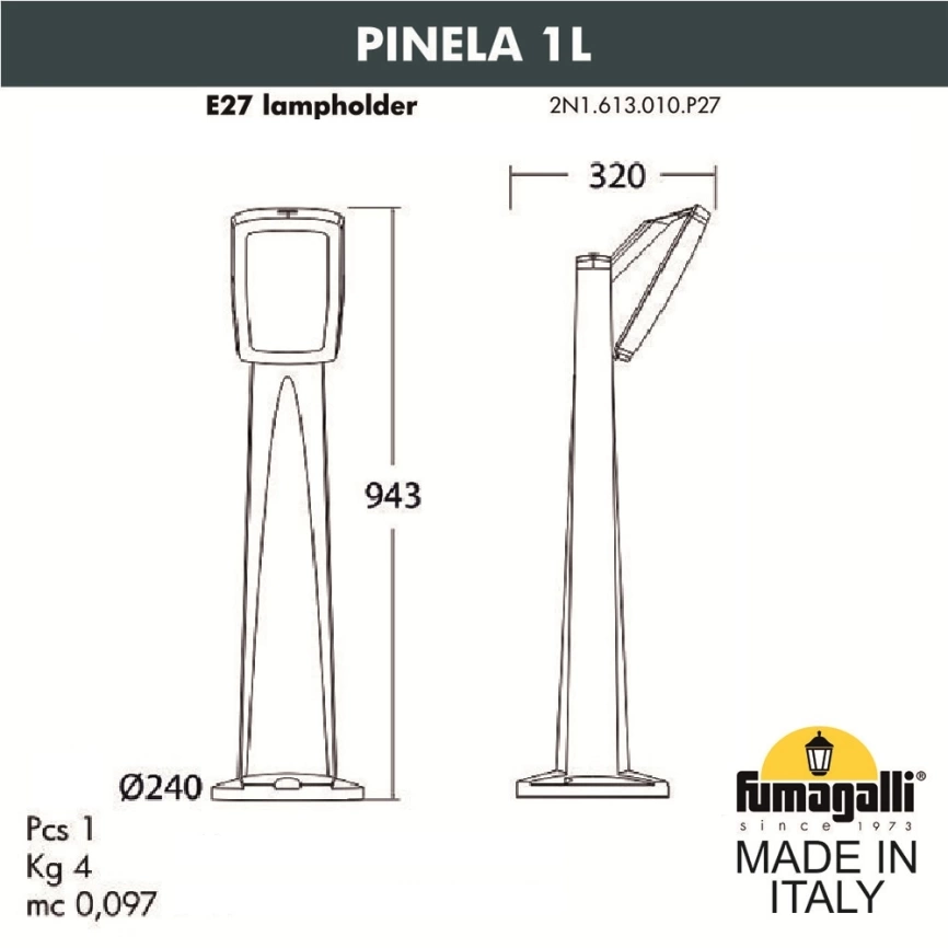 Садовый светильник-столбик Fumagalli PINELA 1L 2N1.613.010.LYF1R фото 2