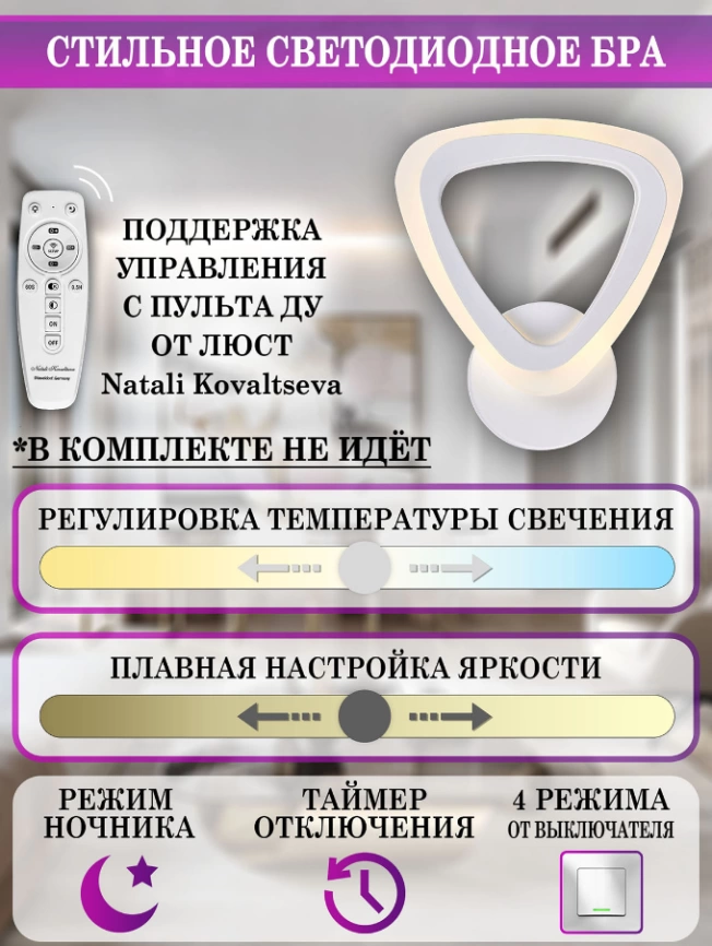 Бра светодиодное диммируемое с управлением со смартфона Natali Kovaltseva Led Light LED LAMPS 81134/1W фото 3