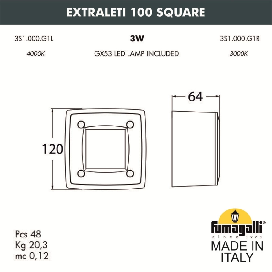 Уличный светодиодный светильник Fumagalli Extraleti 100 Square 3S1.000.000.AYG1L фото 2