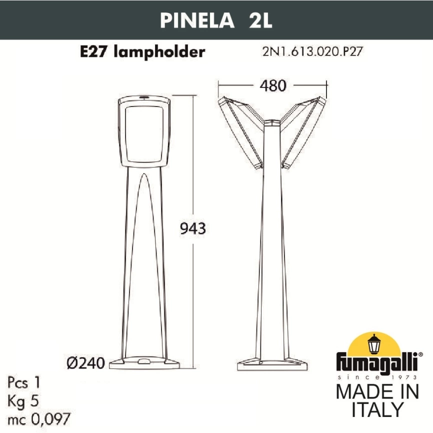 Садовый светильник-столбик Fumagalli PINELA 2L 2N1.613.020.AYF1R фото 2