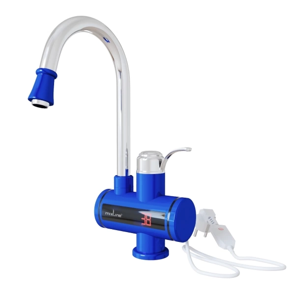 Смеситель-водонагреватель проточного типа WH-003 BLUE  (3,3 кВт, УЗО, кухня, индикатор темп) MIXLINE фото 1