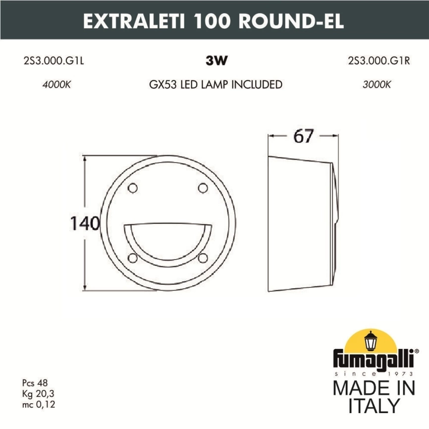 Светильник для подсветки лестниц накладной Fumagalli EXTRALeti 100 Round-EL 2S3.000.000.WYG1L фото 2