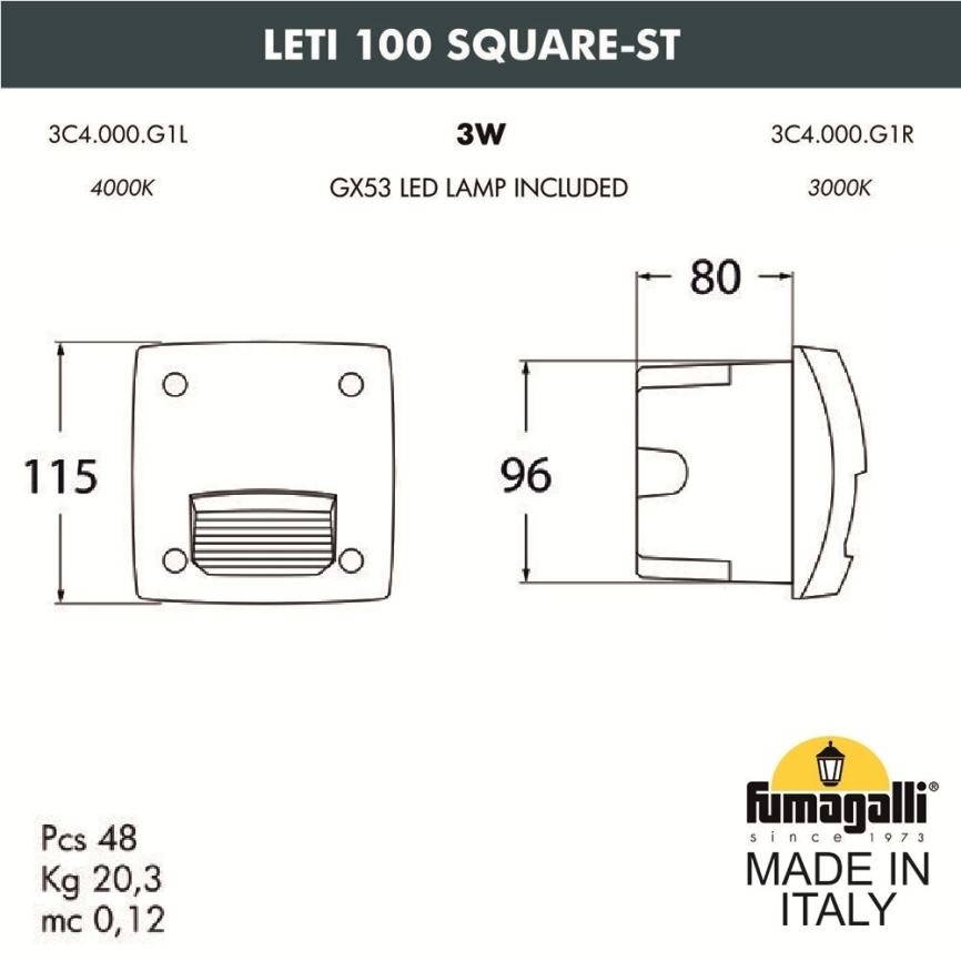 Уличный светодиодный светильник Fumagalli Leti 100 Square-ST 3C4.000.000.WYG1L фото 2