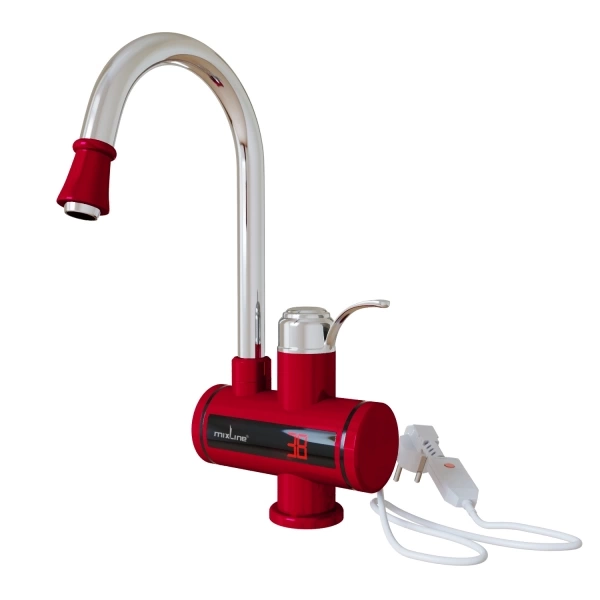 Смеситель-водонагреватель проточного типа WH-003 RED  (3,3 кВт, УЗО, кухня, индикатор темп) MIXLINE фото 1