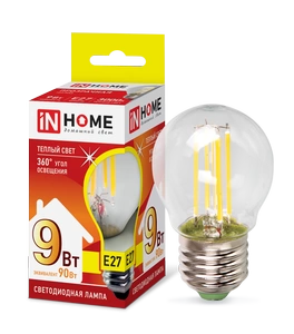 Лампа LED-deco 9Вт Е27 3000К шар IN HOME фото 1