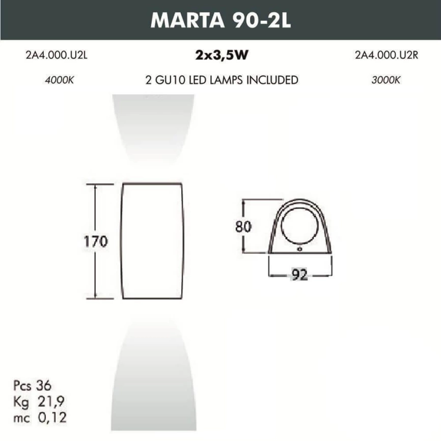 Уличный настенный светодиодный светильник Fumagalli Marta 2A4.000.000.WXU2L фото 3