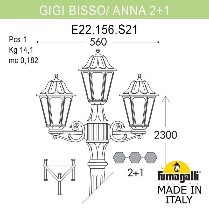 Садово-парковый фонарь Fumagalli GIGI BISSO/ANNA 2+1 E22.156.S21.WYF1R фото 2
