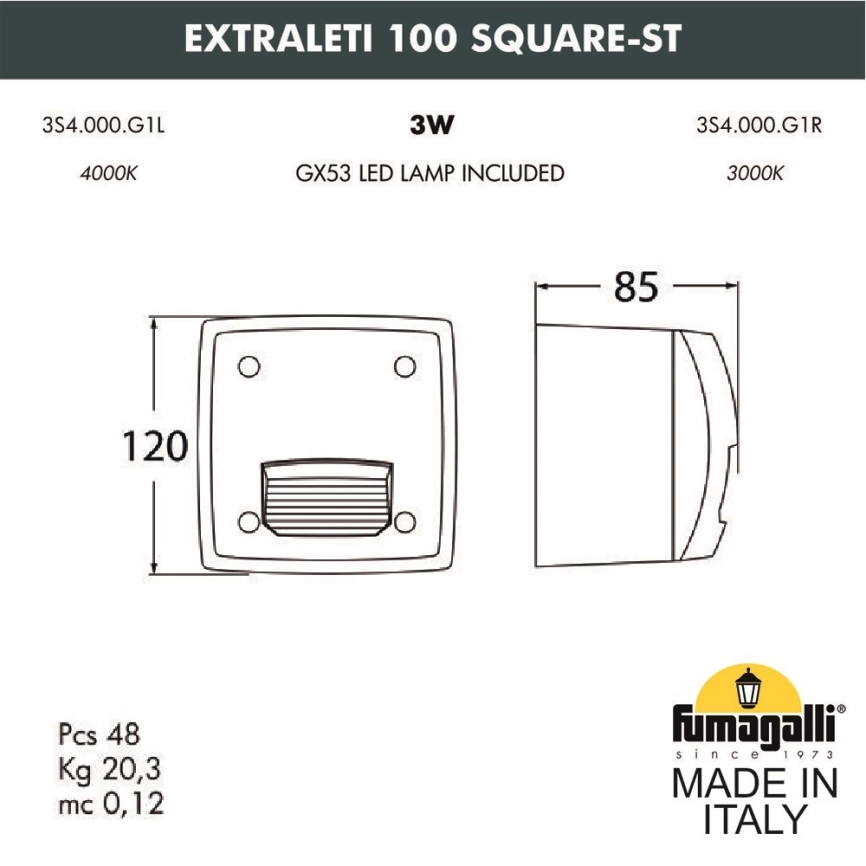 Светильник для подсветки лестниц накладной Fumagalli EXTRALeti 100 Square-ST 3S4.000.000.WYG1L фото 2