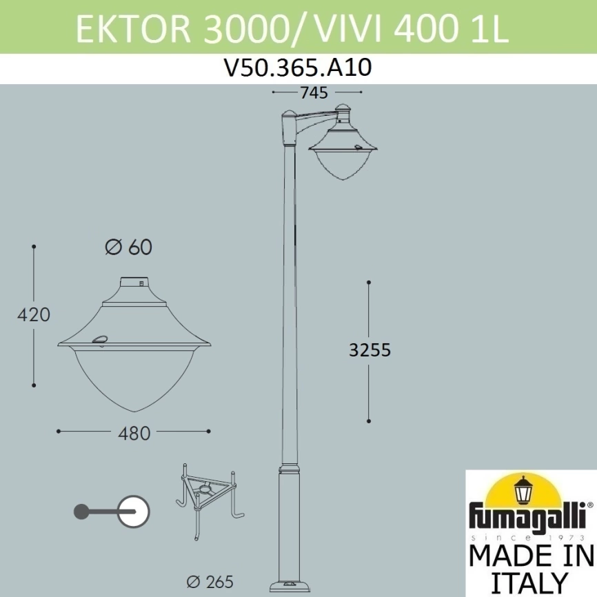 Парковый фонарь Fumagalli EKTOR 3000/MIDIPILAR/VIVI 1L LED-HIP V50.365.A10.LXH27 фото 2