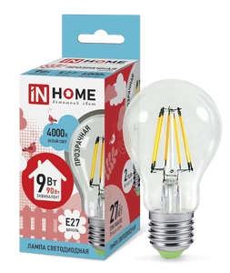 Лампа LED-A60-deco 9Вт Е27 4000К IN HOME фото 1