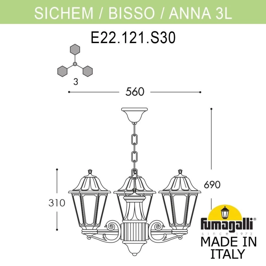 E22.120.S30.AXF1R Светильник уличный подвесной FUMAGALLI SICHEM/ANNA 3L фото 2