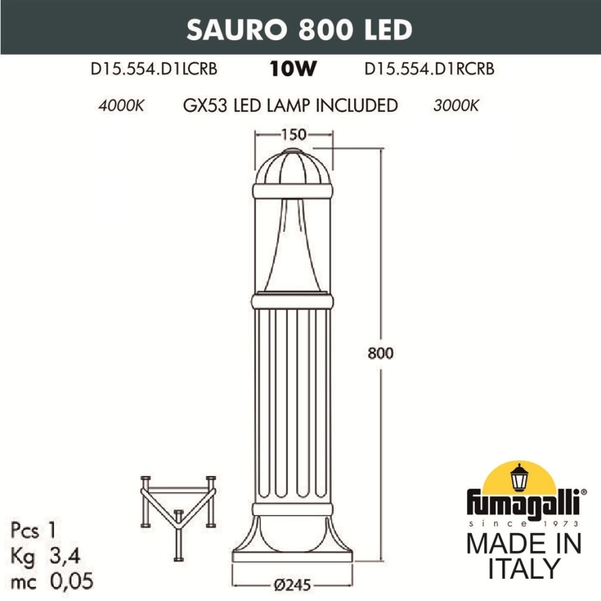 Садовый светильник-столб Fumagalli SAURO 800  D15.554.000.BXD1L.CRB фото 2