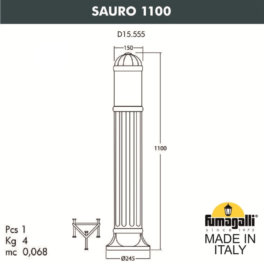 Садовый светильник-столб Fumagalli SAURO 1100  D15.555.000.BYE27 фото 2