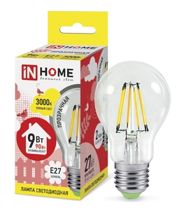 Лампа LED-A60-deco 9Вт Е27 3000К IN HOME фото 1