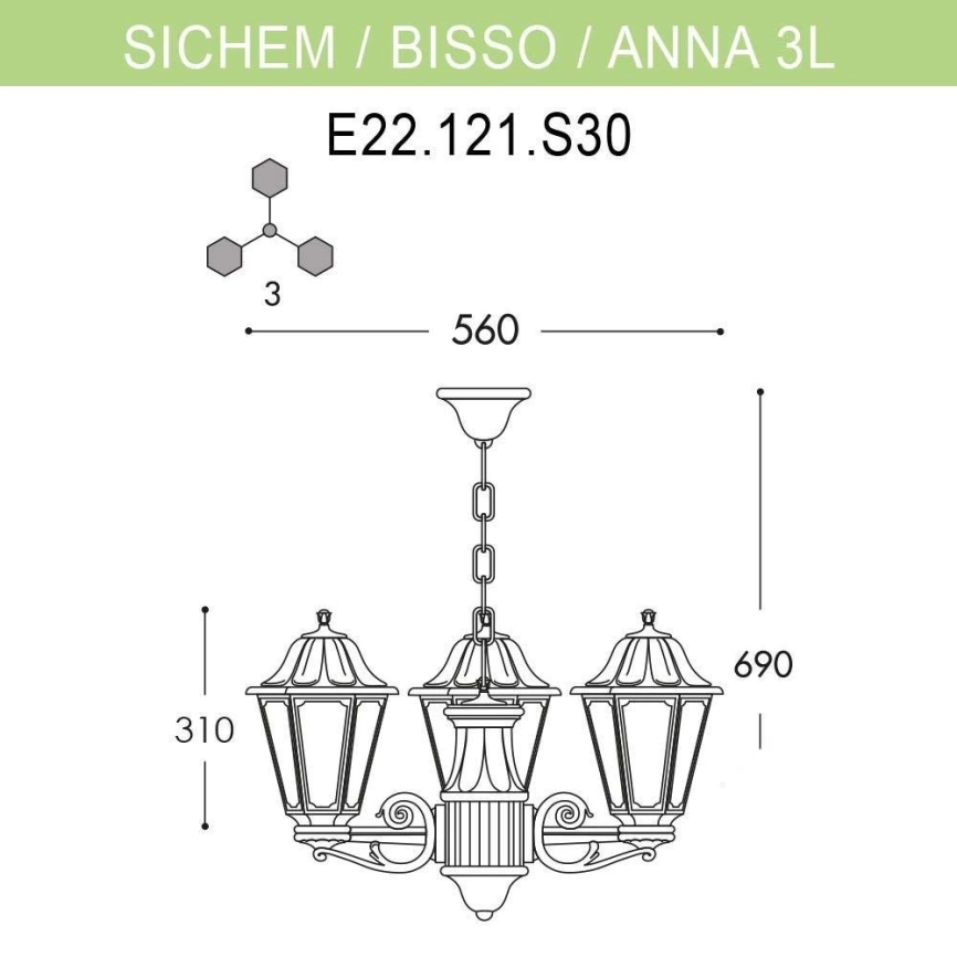 Уличный подвесной светильник Fumagalli Sichem/Anna 3L E22.120.S30.BXF1R фото 2