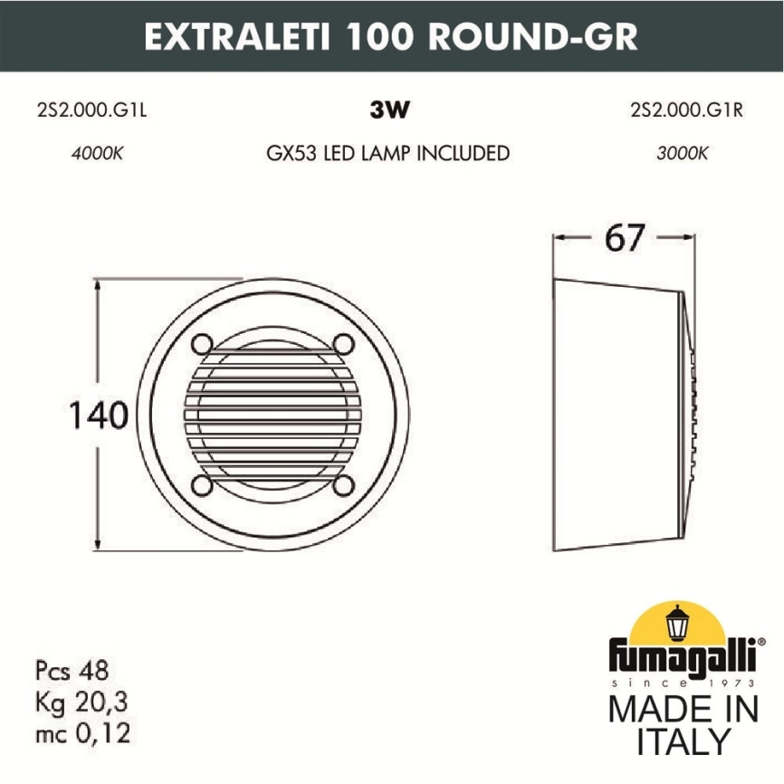 Светильник для подсветки лестниц накладной Fumagalli EXTRALETI 100 Round-GR 2S2.000.000.WYG1L фото 2