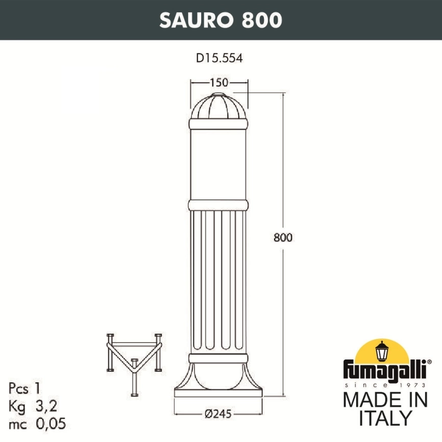 Садовый светильник-столбик Fumagalli Sauro 800 D15.554.000.WXE27H.FC1 фото 2