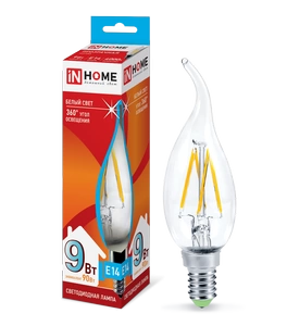 Лампа LED-deco 9Вт Е14 4000К свеча на ветру IN HOME фото 1