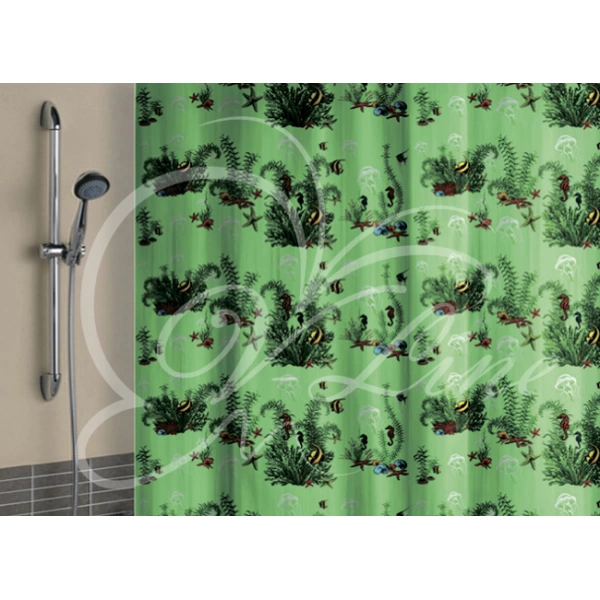 Штора для ванной полиэтилен 180*180 зеленый фон с кольцами фото 1